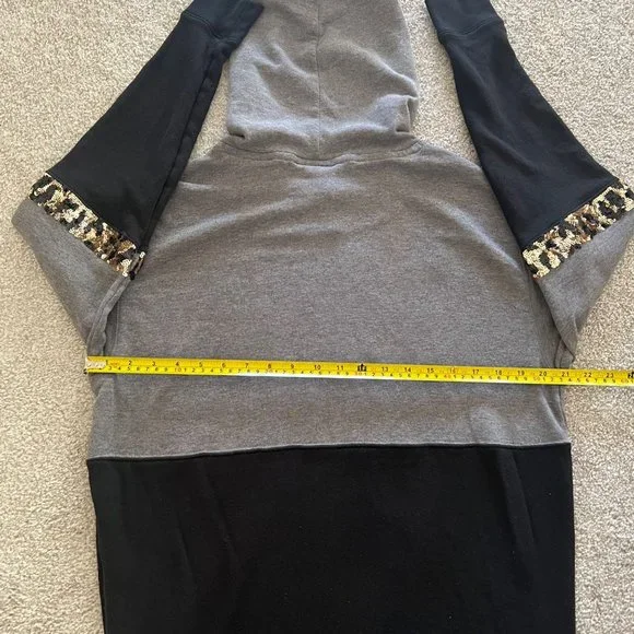Rare VS Pink Y2K Sequined Cheetah Print Black & Gray Hoodie Small - Picture 9 of 9